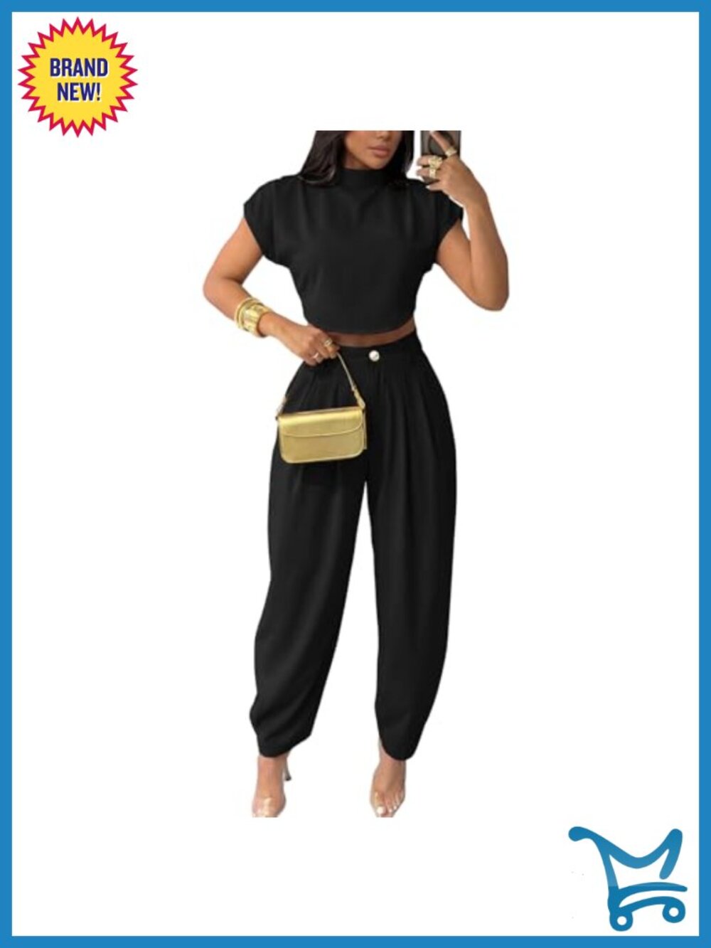 2 Piece Set Mock Neck Cap Sleeve Crop Top Palazzo Pants Outfits